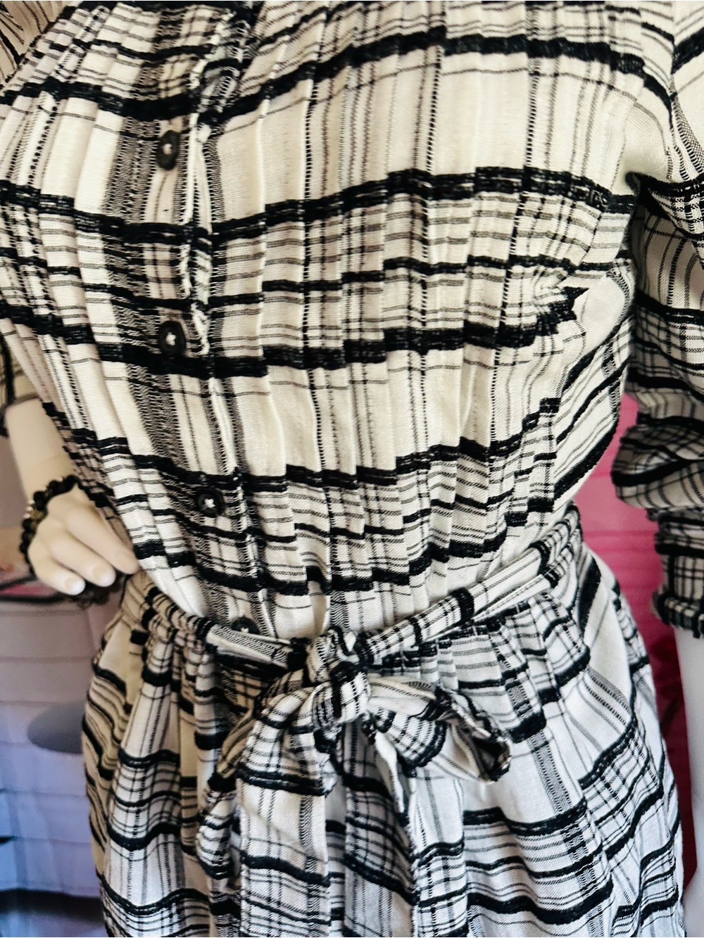 Anthropologie Black & White Plaid Belted Tunic - Picture 2 of 8